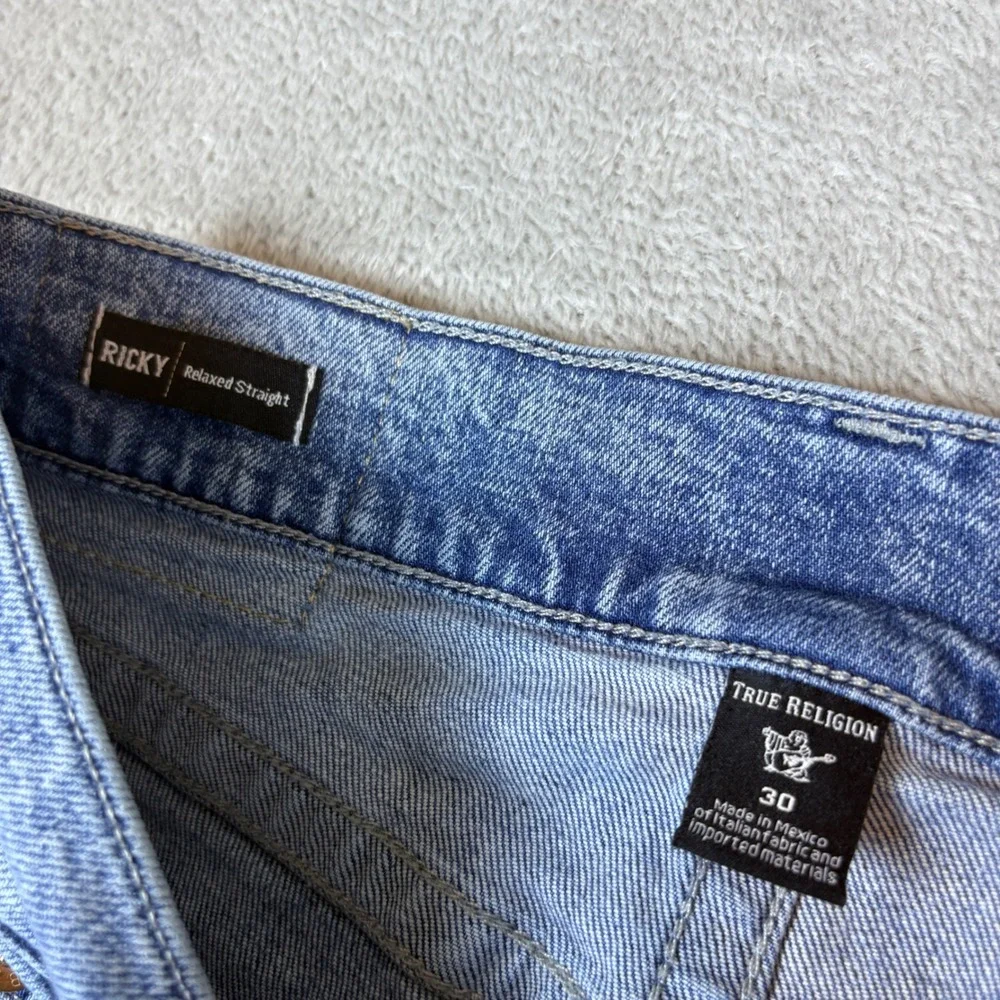 True Religion Jeans Men 30 (Fits 32x32) Ricky Relaxed Straight Blue Whisker Fade